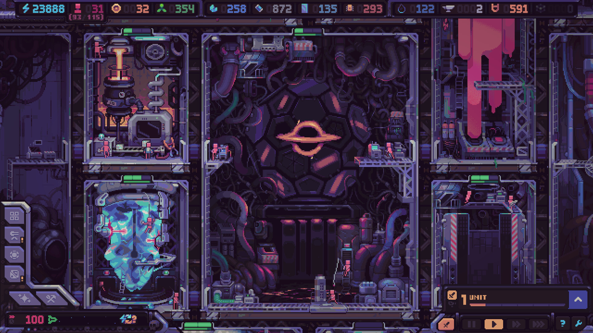 Hull Rupture ship guide - official screenshot of module rooms containing generators, tanks and a glowing power core